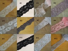 5- 9 Yards 1"-3" Wide Stretch Floral Lace Black,White,Ivory,Grey,Pink,Lilace xx3
