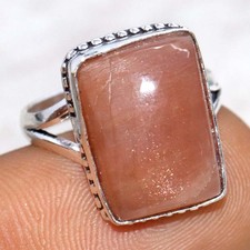925 Silver Plated Sunstone Ring US 7 Gemstone Handmade Jewellery GW