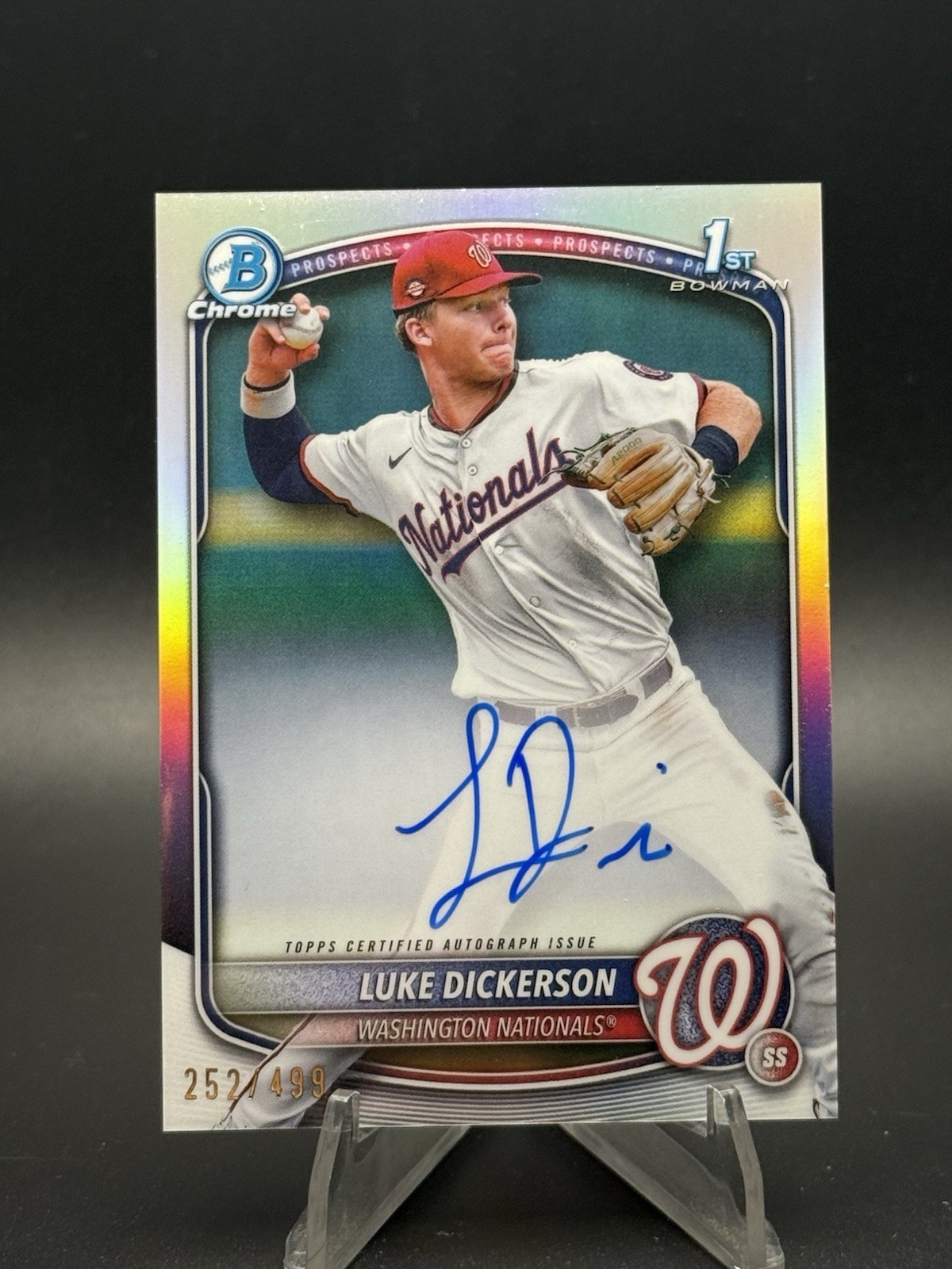 2025 Bowman Chrome Luke Dickerson Auto Refractor 1st Prospect #252/499 Nationals