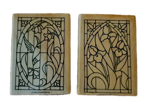 2 Stampin Up Stained Glass Stamps - Hummingbird & Iris