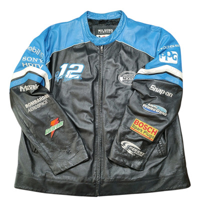 Vtg Wilson Leather Chase Ryan Newman NASCAR Jacket 2XL Black Blue