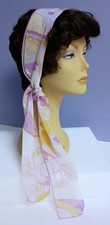 Scarf Vintage 70's Purp/Yell/Wht Chiffon Long Narrow Head or Neck Scarf 57" x 6"
