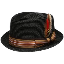 Men's Premium Straw Porkpie Fedora Hat (S/M, BLACK)