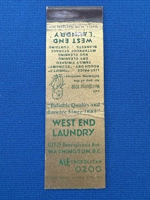 West End Laundry Washington Dc VTG Matchbook Cover Lt#2187