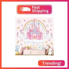 decalmile Rainbow Castle Wall Decals Unicorn Rainbow Butterfly Clouds Wall Stick