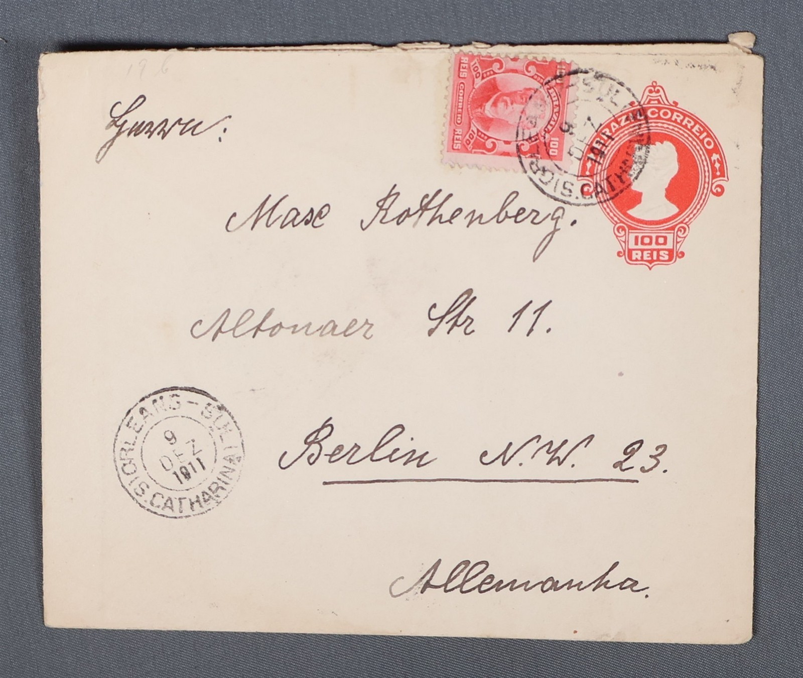 MayfairStamps Brazil 1911 to Berlin Germany Uprated Stationery Cover aax_60609