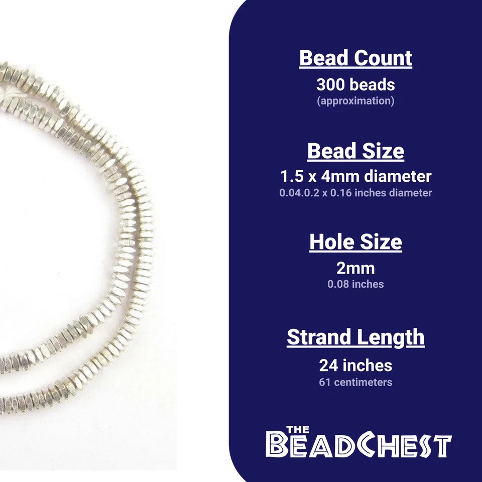 Shiny Silver Faceted Square Beads 4mm White Metal Large Hole 24 Inch Strand - Image 3 of 3