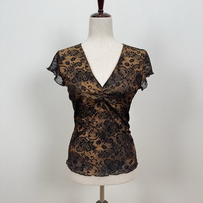 VTG Unbranded Floral Fairy Grunge Top Womens S Brown Empire Waist Whimsigoth
