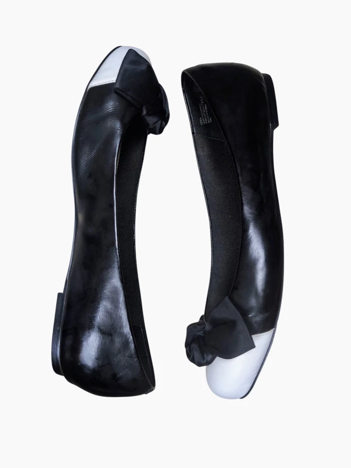 Женские кожаные туфли на плоской подошве White House Black Market DEEN черный белый бант 10 - Изображение 3 из 4