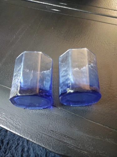 SET OF 2 VTG LIBBEY GLASS FACETS COBALT BLUE OLD FASHIONED GLASSES 3 1/2"