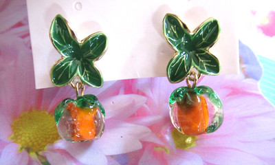 Delicious Orange Peach Or Tangerine Enamel Citrus FRUIT Pierced Earrings NWT