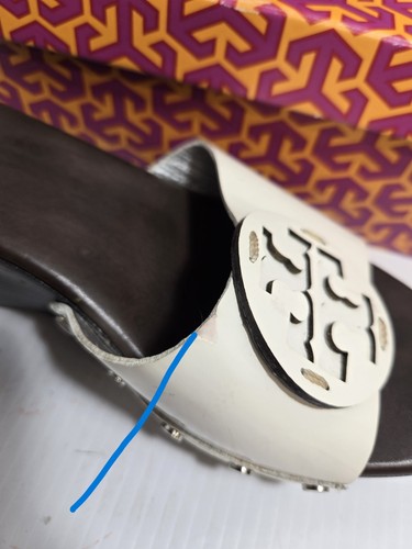 TORY BURCH TERRI WOOD WHITE PATENT LEATHER WEDGE SANDALS SZ 9 MED - Picture 4 of 4