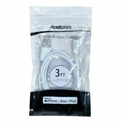 Acellories MFi-Certified Lightning Cable For iPhone, iPad, iPod-USB (3 Ft) White
