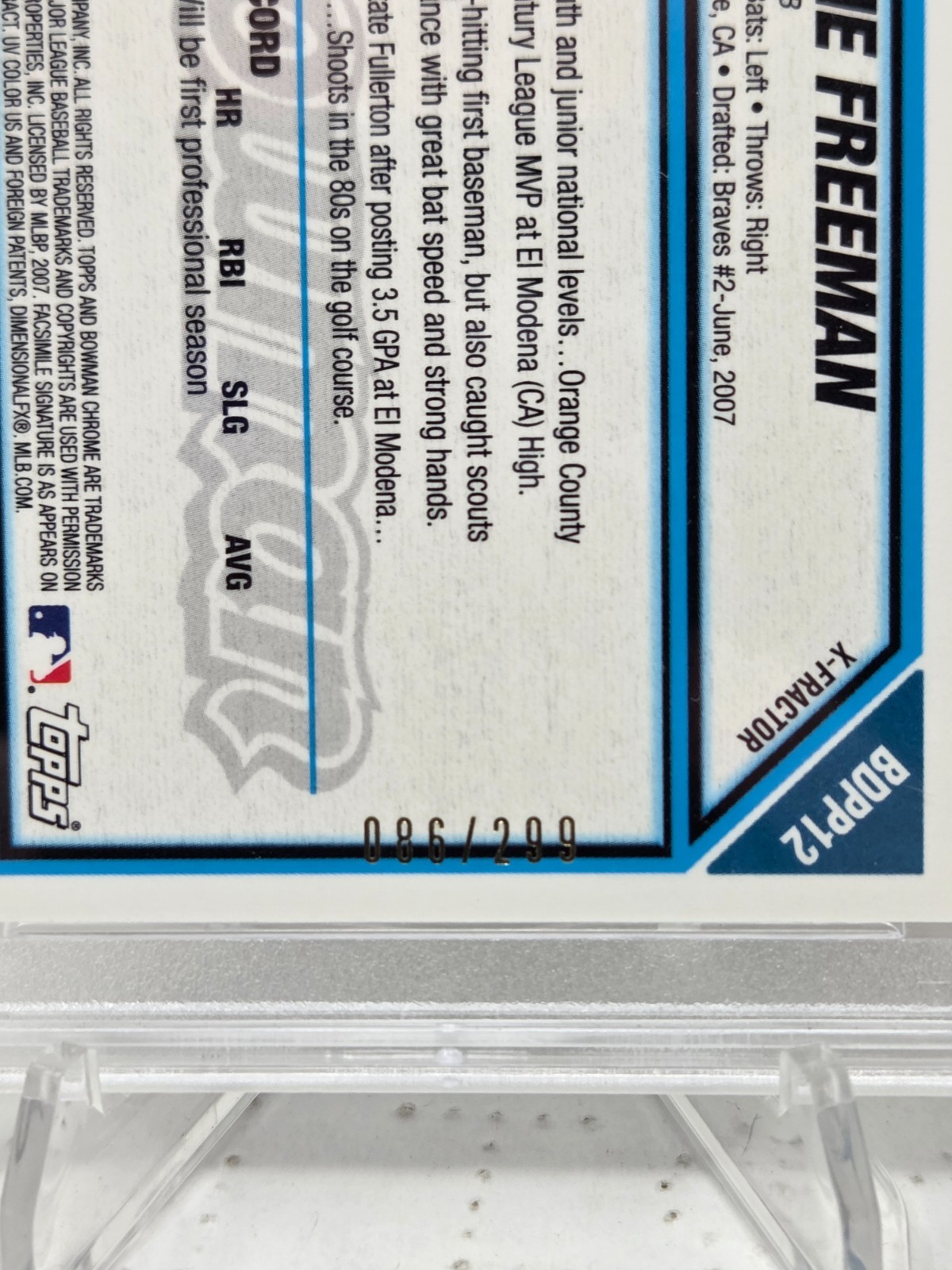 2007 Bowman Chrome XFRACTOR ~ FREDDIE FREEMAN RC Card /299 PSA 10 GEM MINT Pop 9 view 2