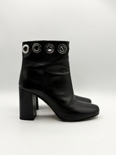 Prada Black Leather Block Heel Ankle Boots Si...