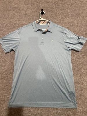 TravisMathew Men's Large Bayside Golf Club Polo Shirt Light Blue Performance