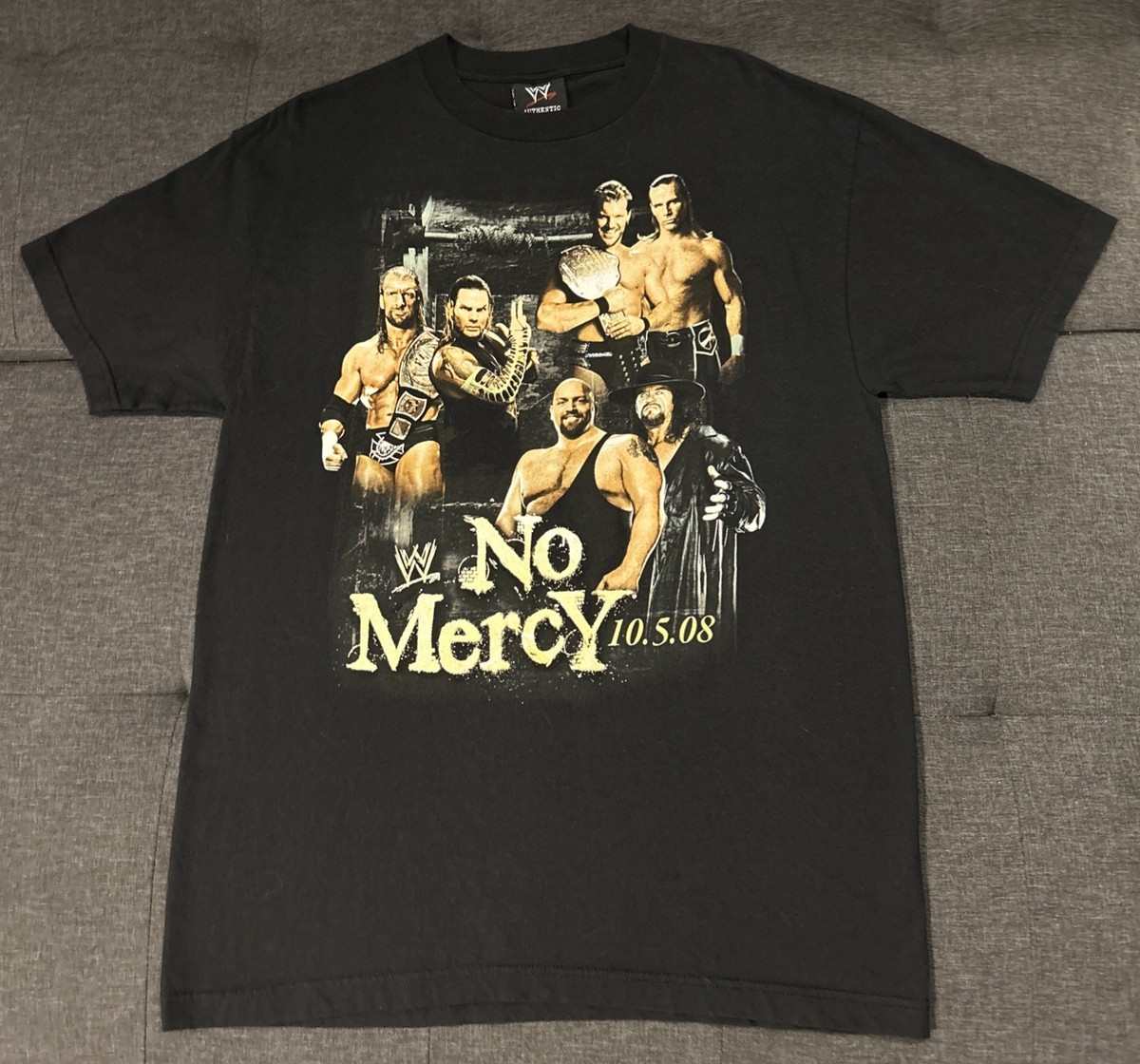 2008 WWE/ ミステリオ 総柄 レスリング Tシャツ 2008 WWE NO MERCY T-Shirt LG Undertaker Jericho HBK Jeff Hardy