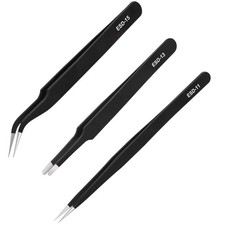 3 Pcs Black Precision Tweezers Set ESD Anti Static Electronics Repair Tools
