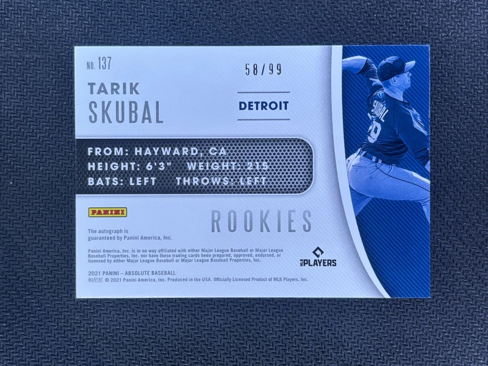 2021 Panini Absolute Leather Auto Tarik Skubal RC Rookie Detroit /99 - Image 2 of 2