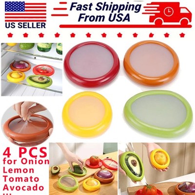 4PCS Plastic Fridge Fresh-Keeper Container for Avocado Onion & Half-Cut Fruit