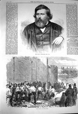 Vecchia stampa antica originale 1870 ritratto Creswick Vanga Trapano Torre Siers XIX