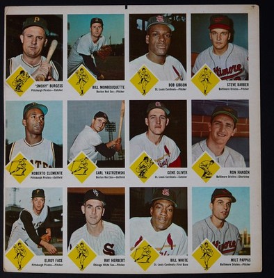 1963 Fleer uncut panel of 12 with Clemente, Yaz and Gibson