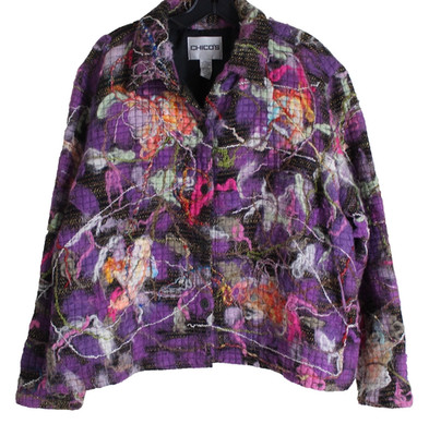 Chico's sz 3 XL Purple LONG HAIR FUNKY FIBER ART Jacket Lined Coat Blazer