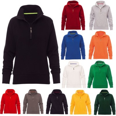 Damen Sweatshirt Pullover halber Reißverschluss ohne Kapuze Pulli Troyer Sweater