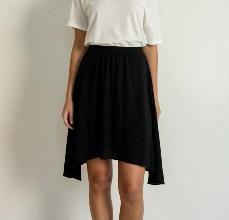 Eileen Fisher Skirt Asymmetrical Black Elastic Band - Size S