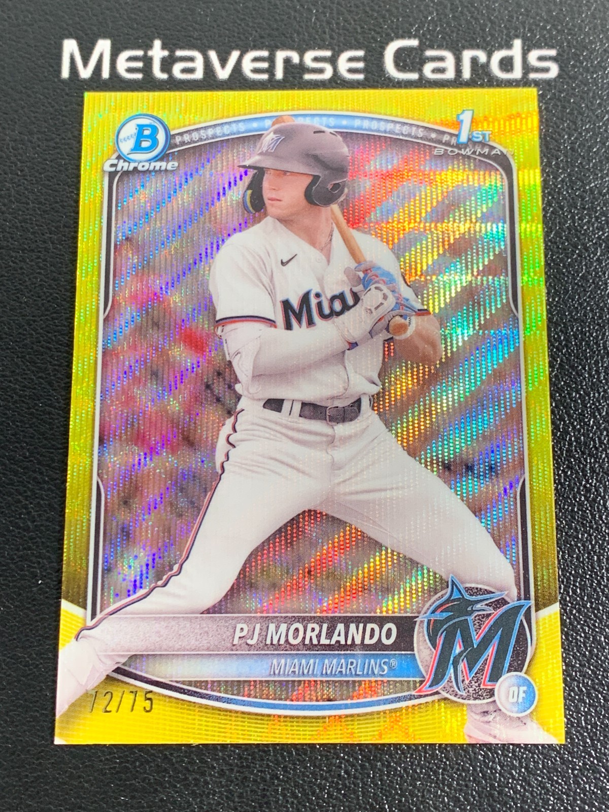 2025 Bowman Chrome #BCP-91 PJ Morlando Yellow Wave Refractor 1st 72/75 Marlins