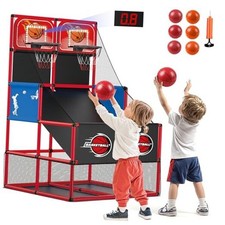 Kids Double Basketball Hoop Arcade Game Set with 6 Balls Electronic Large Red