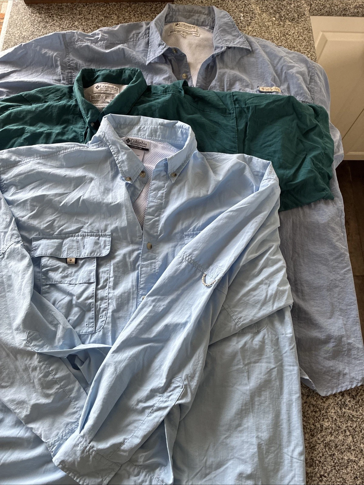 Lot 3 Columbia XXL shirts button down long short sleeve blue teal fishing UPF30+