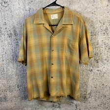 Vintage Davon Loop Collar Camp Shirt Mens Large Shadow Plaid 50s 60s Rockabilly