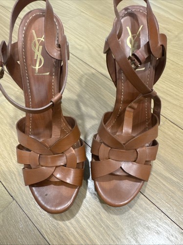 Saint Laurent Tribute Leather Platform Sandal Women's  39 Cognac