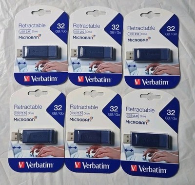 6 Pack Verbatim 32 GB USB 2.0 Retractable Flash Storage Drive 4 Microban