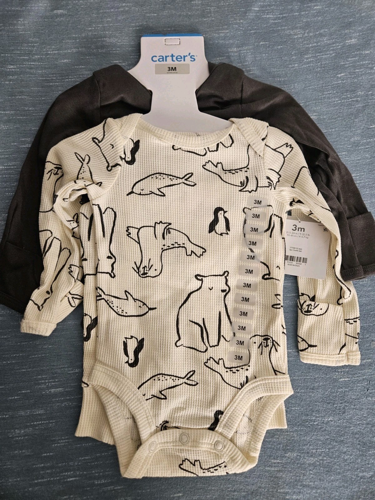 Carter's Gray & Cream Arctic Animals Themed 3 Piece Outfit Set Size 3M NWT