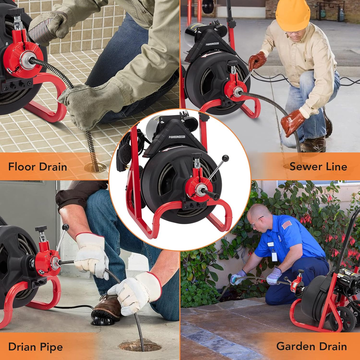 Auto-Feed Electric Drain Auger Professional for 2 to 4 Inch Pipes, with 6 Cutter