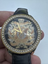 Auténtico Reloj Guess Unisex Correa de Cuero Negro Cristal U95024L1 Leer