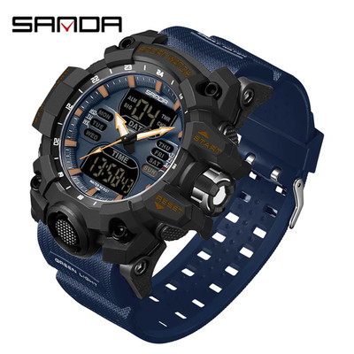 SANDA Herren Sportuhr Analog Digital 5ATM Alarm Stoppuhr LED Uhr 6126
