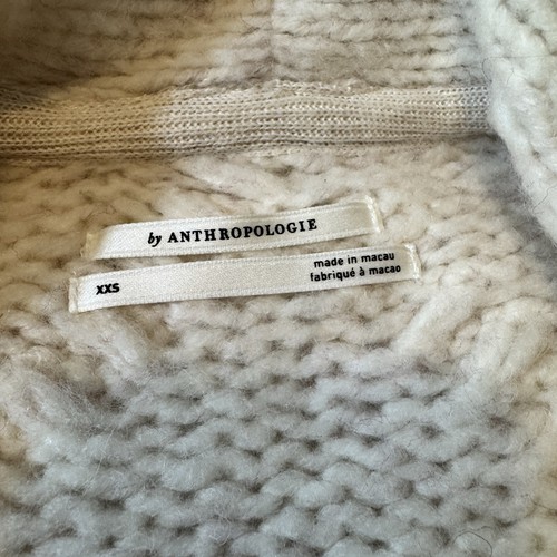 ANTHROPOLOGIE Women’s XXS Cream Cardigan Sweater Chunky Wool Pockets - Picture 7 of 8