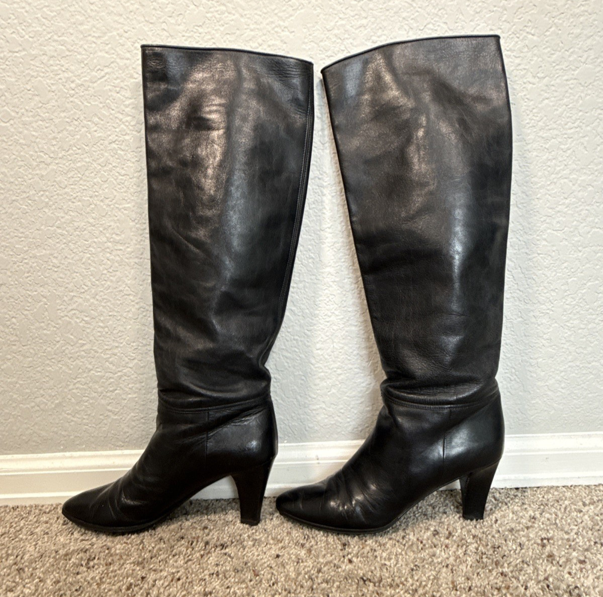 YSL Yves Saint Laurent Black Leather Knee High Tall Boots Women's Size 7 N (VTG) thumbnail 2