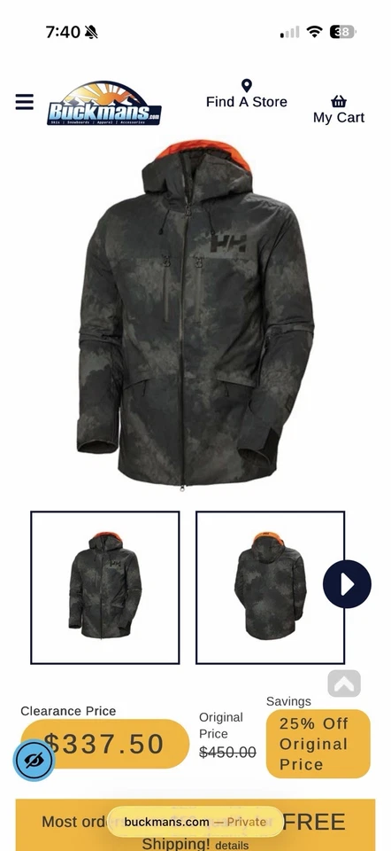 Chaqueta de esquí snowboard Helly Hansen HH mediana para hombre negra camuflada y naranja Foto 2 de 4