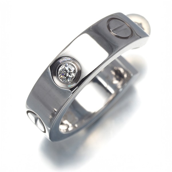 Auth Cartier Single Earring Diamond Love 1P Hoop 18K 750 White