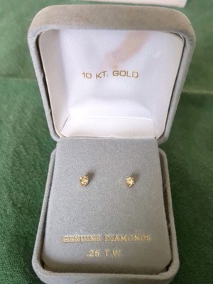 DIAMANT OHRRINGE 10 KT GOLD & 0,25 T.W. DIAMANTEN BOXED SMALL 2mm