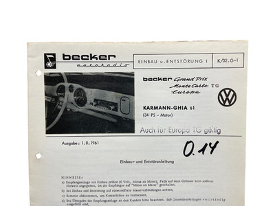 Einbau- Entstöranleitung Karmann Ghia 61 Becker Grand Prix Monte Carlo Europa