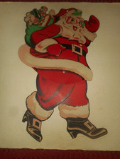 Vintage Christmas Die Cut Mechanical SANTA 18" Jointed Cardboard Decoration USA