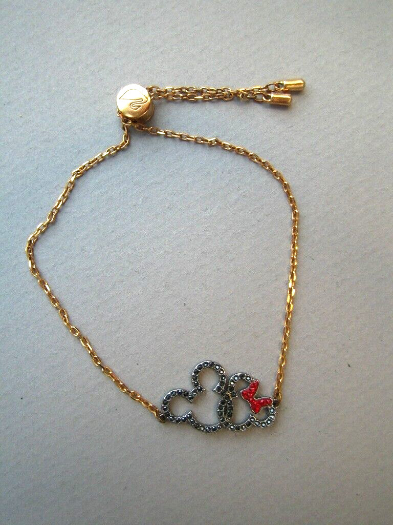 SWAROVSKI GOLD SILVER TONE DISNEY'S MICKEY MINNIE BRACELET