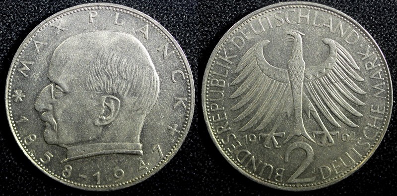 Germany-Federal Republic Max Planck Copper-Nickel 1962 J 2 Mark XF KM# 116 (706)