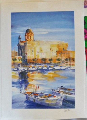 ELLA FORT " St. Raphael " LITHOGRAPH HAND SIGNED French Artist 30" x 22" - 第 2/4 張圖片