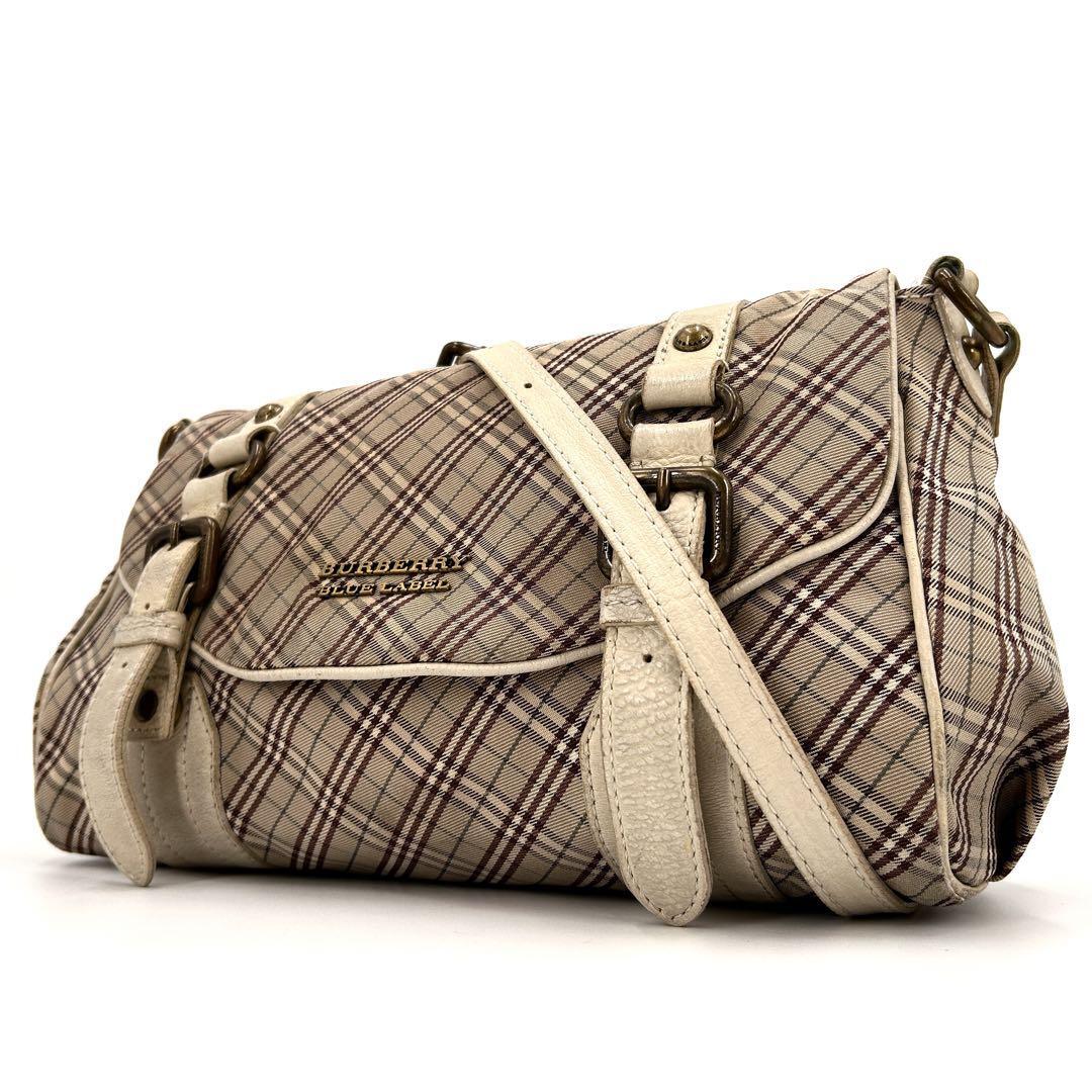 Burberry Blue Label Shoulder Bag Nova Check Logo Beige